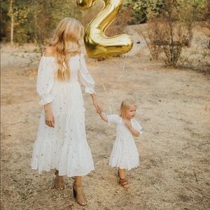 Ivy City Co Midsummers Night Gold Star Sparkle White Baby Dress